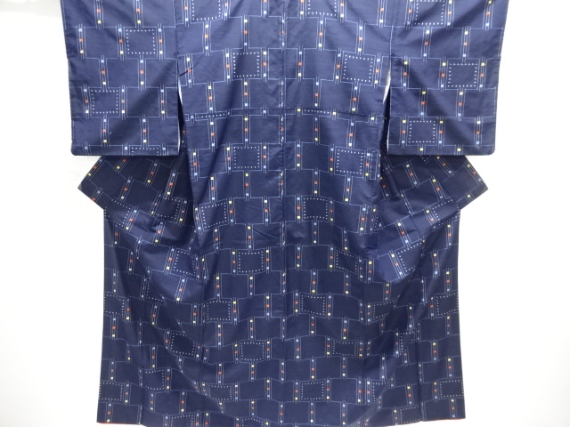 JAPANESE KIMONO / TSUMUGI / WOVEN GEOMETRIC PATTERN